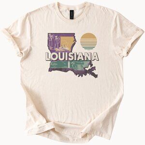 Louisiana State T Shirt Retro Jazz Musicians Steamboat Pelican Graphic Tee